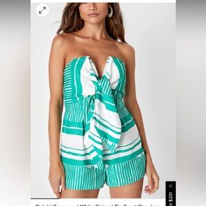 Delphi Green and White Striped Tie-Front Strapless
Romper.